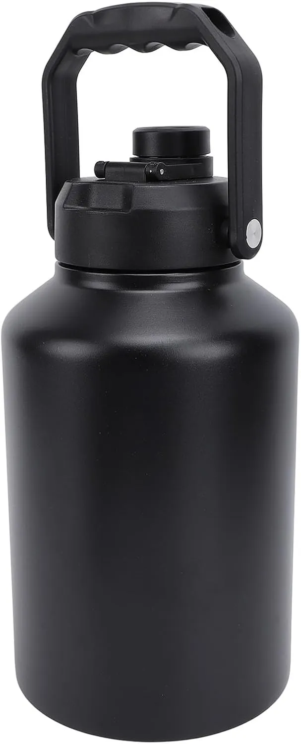 Sports Water Bottle Insulated Stainless Steel Vacuum Double Wall for All Day Hydration Ideal for Workouts Camping with TPR Bottom Handle for Gym Travel Fishing (Black)