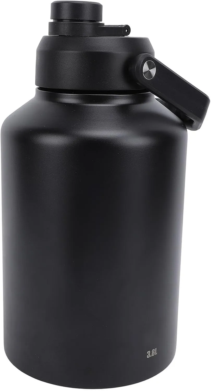 Sports Water Bottle Insulated Stainless Steel Vacuum Double Wall for All Day Hydration Ideal for Workouts Camping with TPR Bottom Handle for Gym Travel Fishing (Black)