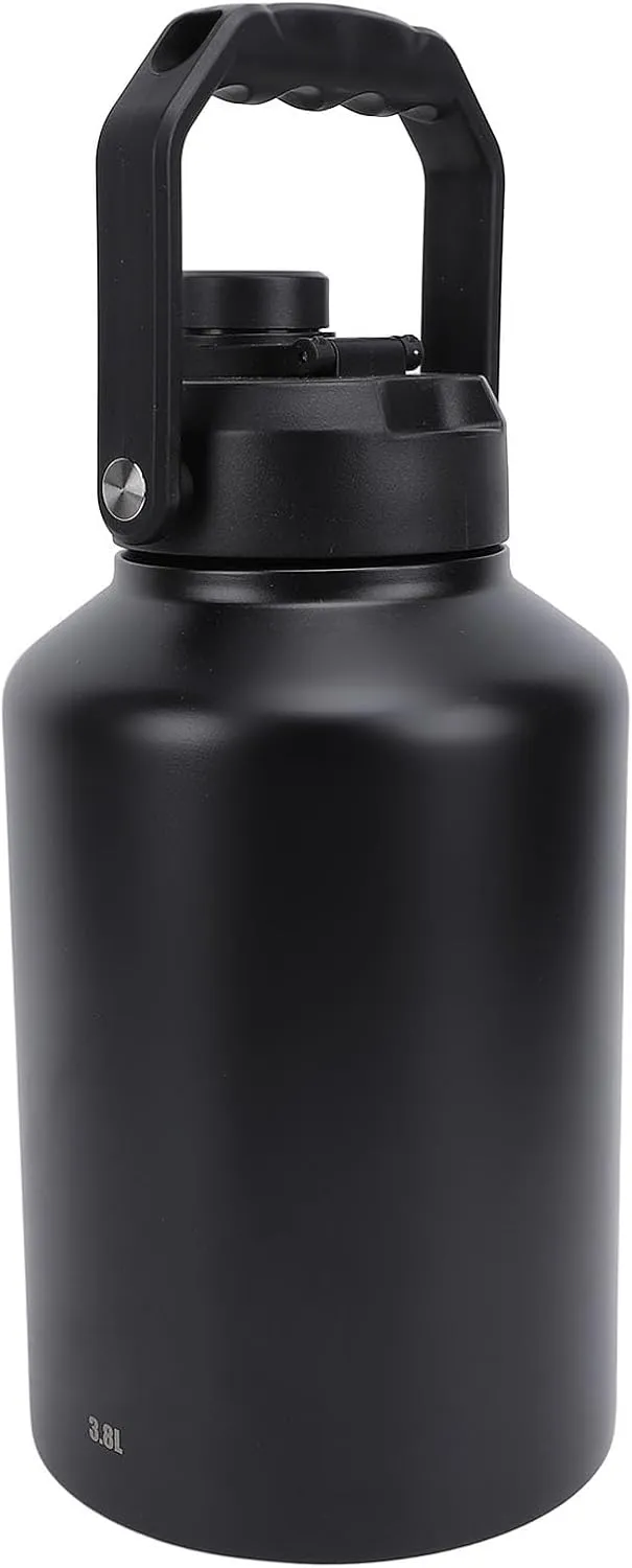 Sports Water Bottle Insulated Stainless Steel Vacuum Double Wall for All Day Hydration Ideal for Workouts Camping with TPR Bottom Handle for Gym Travel Fishing (Black)