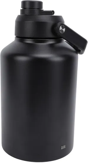 Sports Water Bottle Insulated Stainless Steel Vacuum Double Wall for All Day Hydration Ideal for Workouts Camping with TPR Bottom Handle for Gym Travel Fishing (Black)