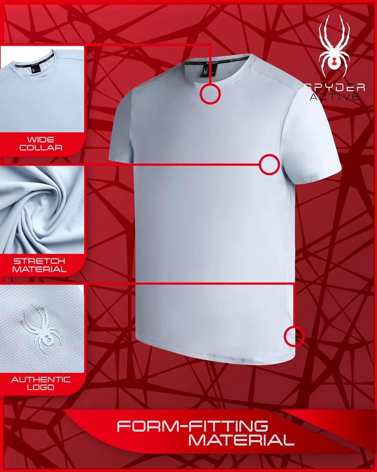 Spyder Men's Athletic T-Shirt - Textured Active Performance Stretch Sports Tee - Breathable Quick Dry Top (S-XL)