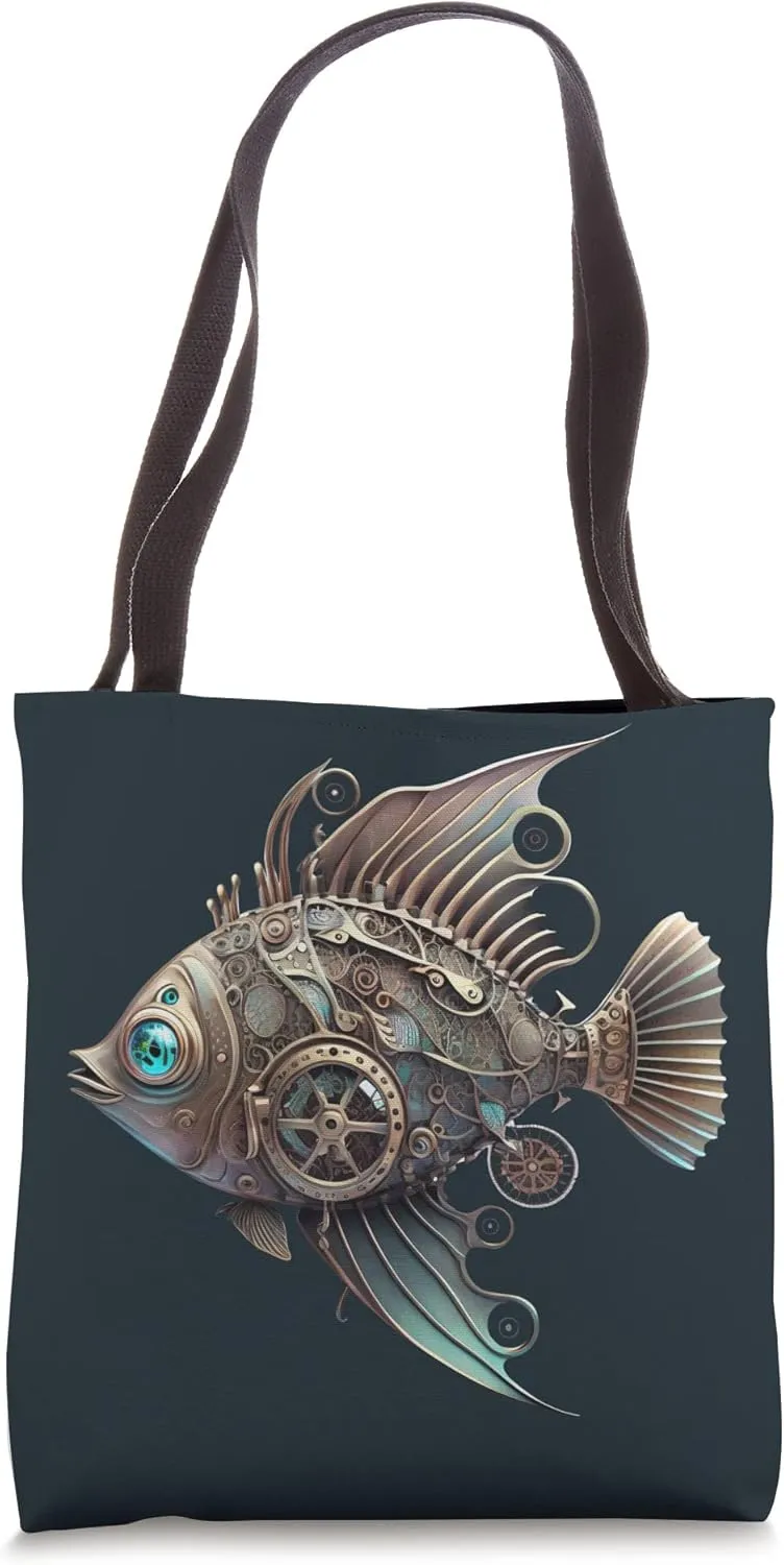 Steampunk Steep Mechanical Fish Tote Bag