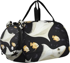Stingray and Tropical Fish Duffle Bag for Toddler Girls Boys, Sports Gym Bag with Shoe Compartments, Kids Travel Overnight Weekender Shoulder Bag