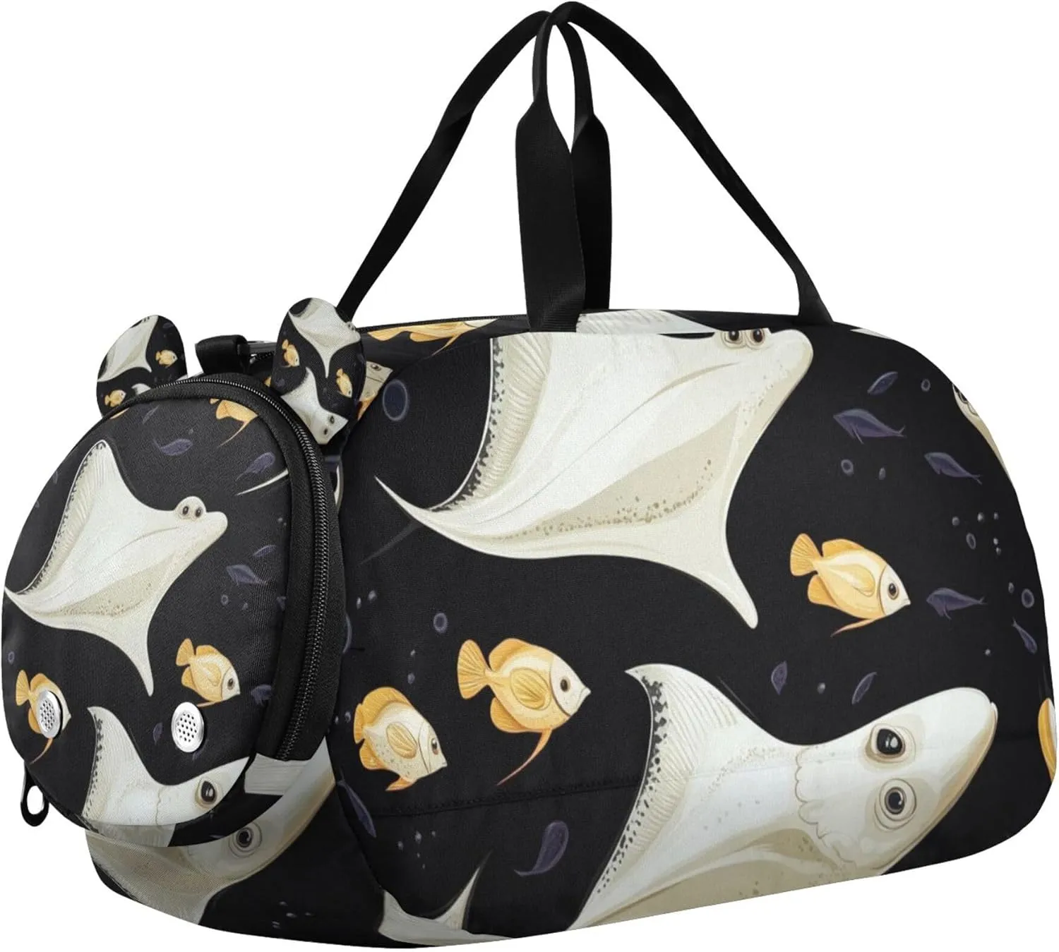 Stingray and Tropical Fish Duffle Bag for Toddler Girls Boys, Sports Gym Bag with Shoe Compartments, Kids Travel Overnight Weekender Shoulder Bag