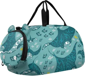 Stingray Fish Grey Sports Duffle Bag for Girls Boys, Gym Bag with Shoe Compartment, Kids Travel Overnight Weekender Shoulder Bag
