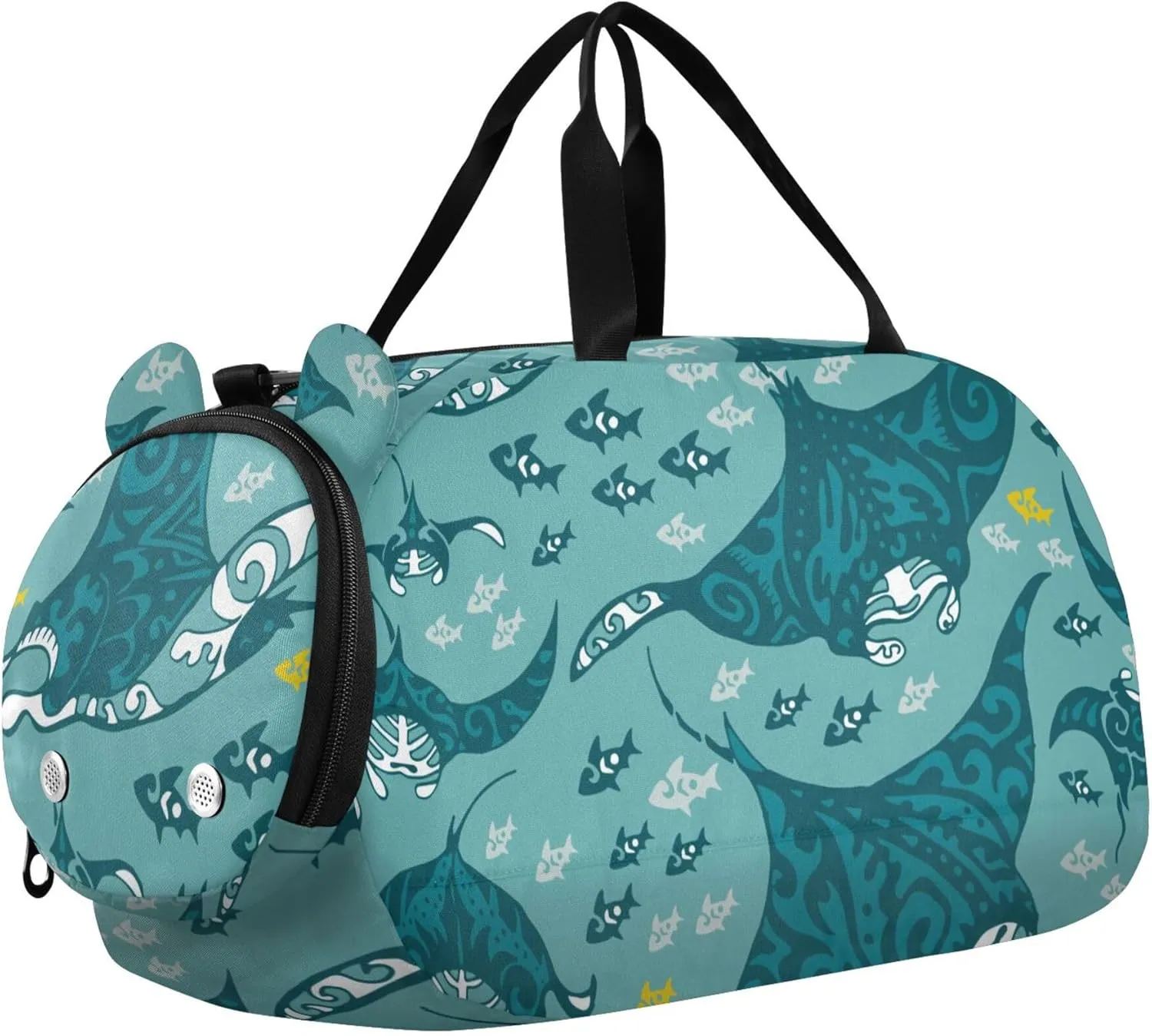 Stingray Fish Grey Sports Duffle Bag for Girls Boys, Gym Bag with Shoe Compartment, Kids Travel Overnight Weekender Shoulder Bag