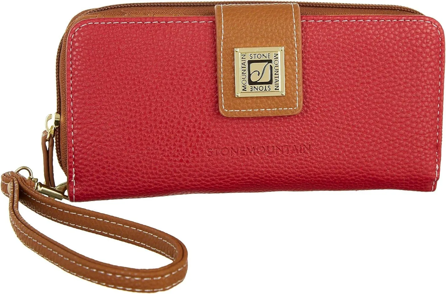 Stone Mountain Cornell SLG Women's Wallet Wristlet, Red/Tan