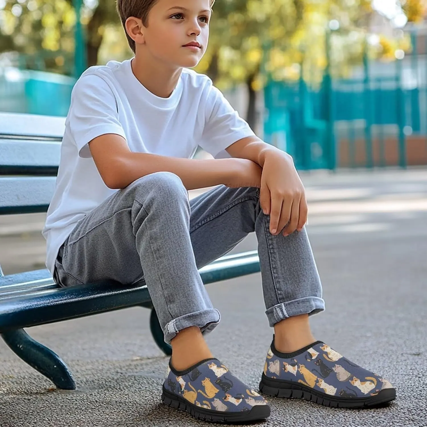 Stylish Print Slip On Sneakers for Boys and Girls Lightweight Breathable Running Shoes for Daily Wear and Sports Size 11-15 Black Sole