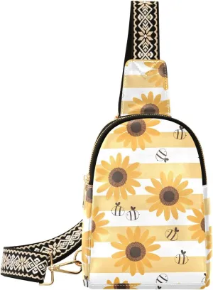 Sunflower Bee Trendy Crossbody Bag Fashion Waist Packs Yellow Cross Body Leather Chest Bag for Women Fanny Pack Travel Outdoor Crossbody Phone Bag