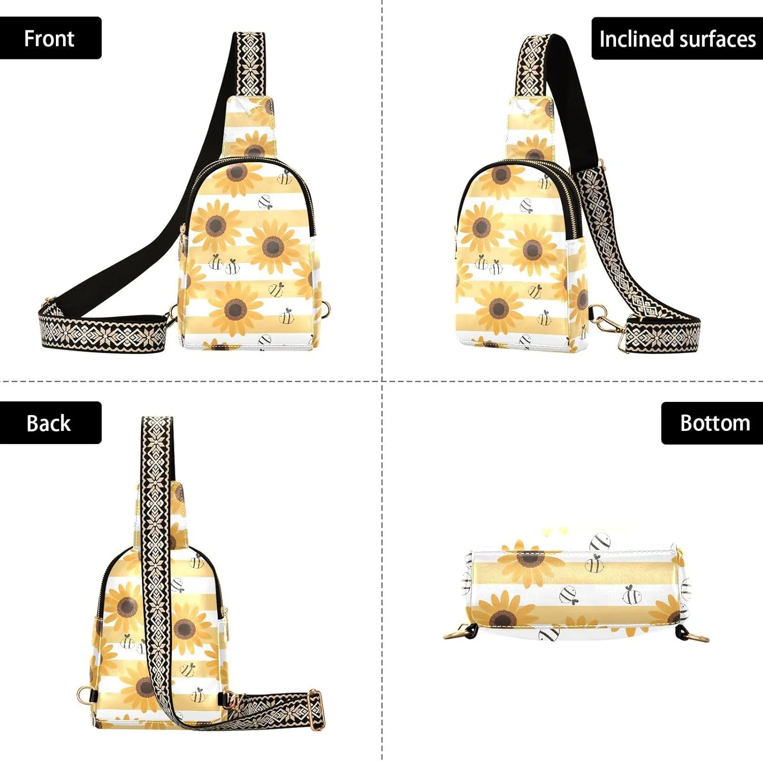 Sunflower Bee Trendy Crossbody Bag Fashion Waist Packs Yellow Cross Body Leather Chest Bag for Women Fanny Pack Travel Outdoor Crossbody Phone Bag