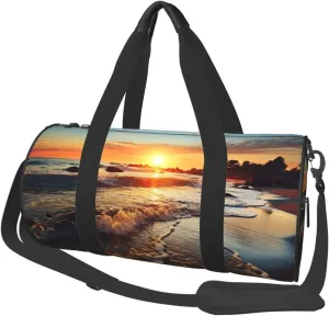 Sunset View on The Beach Shore Travel Bag for Women Men Gym Bag Large Duffle Bag Weekender Overnight Bag with Shoulder Strap