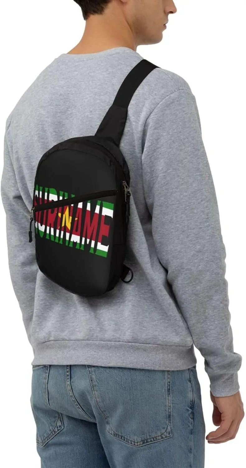 Suriname Font Surinamese Flag Crossbody Bag Portable Sling Bags Foldable Chest Daypack Reusable Sports Shoulder Backpack Diagonally Casual Rucksack Travel Bag