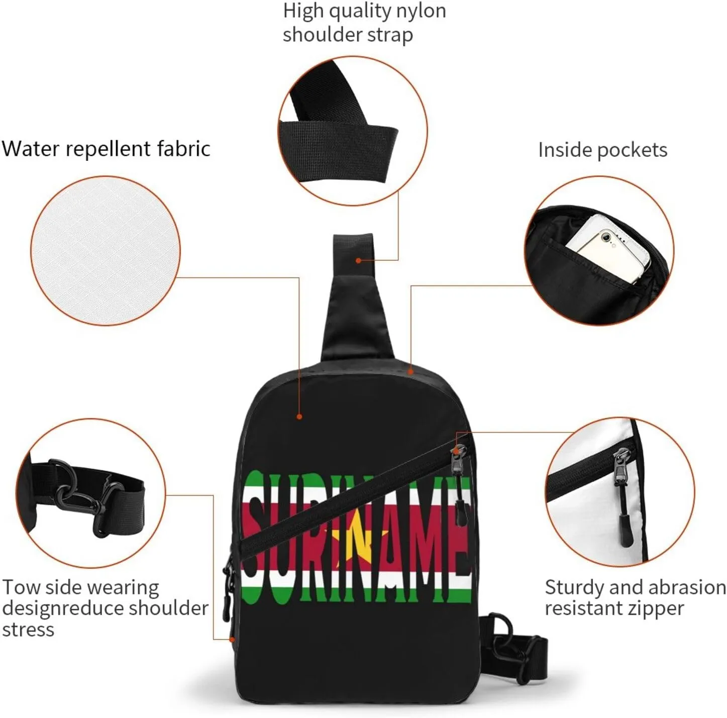 Suriname Font Surinamese Flag Crossbody Bag Portable Sling Bags Foldable Chest Daypack Reusable Sports Shoulder Backpack Diagonally Casual Rucksack Travel Bag