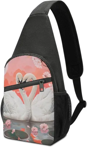 Swans Love in Lake Moon Crossbody Bags for Women Men Sling Bag Casual Chest Bag Daypack for Travel Sport Hiking