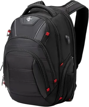 Swissdigital Design Travel Backpack for men, TSA Friendly USB Charging RFID Protection Business Backpack Fits 15.6" Laptops Black | J14-BR