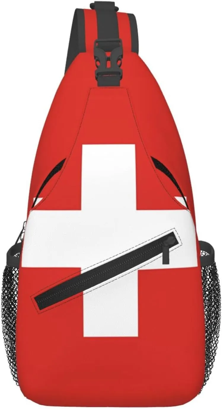 Switzerland Swiss Flag Crossbody Bags Sling Backpack Cross Chest Bag Sports Shoulder Bag Gym Fanny Pack Adjustable Cycling Daypack Diagonally Rucksack for Running