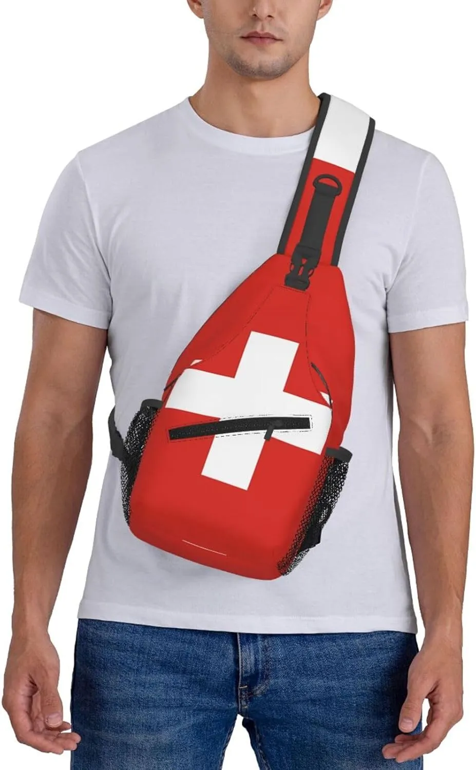 Switzerland Swiss Flag Crossbody Bags Sling Backpack Cross Chest Bag Sports Shoulder Bag Gym Fanny Pack Adjustable Cycling Daypack Diagonally Rucksack for Running