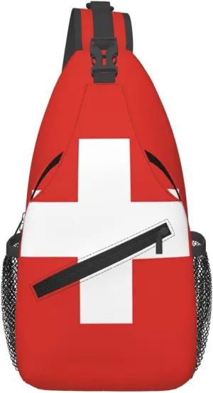 Switzerland Swiss Flag Crossbody Bags Sling Backpack Cross Chest Bag Sports Shoulder Bag Gym Fanny Pack Adjustable Cycling Daypack Diagonally Rucksack for Running