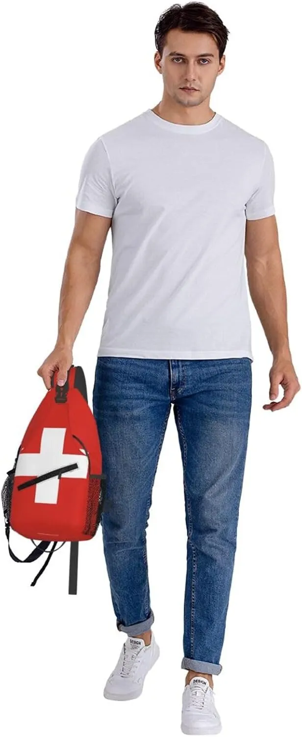 Switzerland Swiss Flag Crossbody Bags Sling Backpack Cross Chest Bag Sports Shoulder Bag Gym Fanny Pack Adjustable Cycling Daypack Diagonally Rucksack for Running