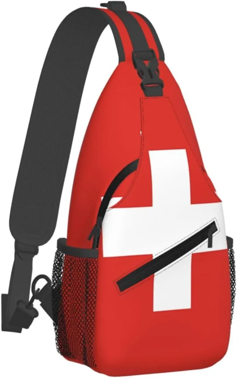 Switzerland Swiss Flag Crossbody Bags Sling Backpack Cross Chest Bag Sports Shoulder Bag Gym Fanny Pack Adjustable Cycling Daypack Diagonally Rucksack for Running