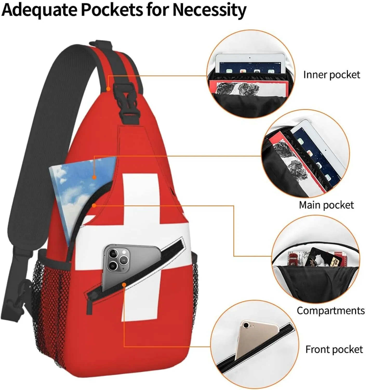 Switzerland Swiss Flag Crossbody Bags Sling Backpack Cross Chest Bag Sports Shoulder Bag Gym Fanny Pack Adjustable Cycling Daypack Diagonally Rucksack for Running