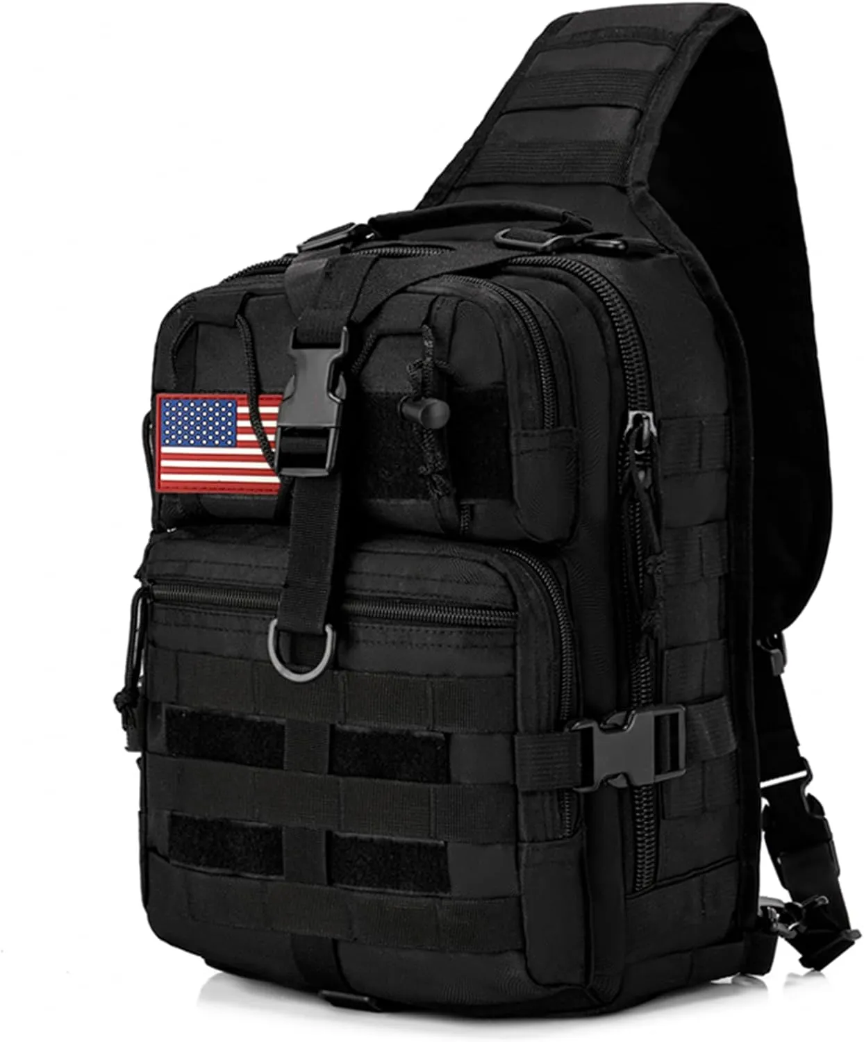 Tactical Sling Bag Backpack, Military Rover Shoulder Sling Pack, EDC Molle Assault Range Bag, Crossbody Chest Bag for Men (Black)