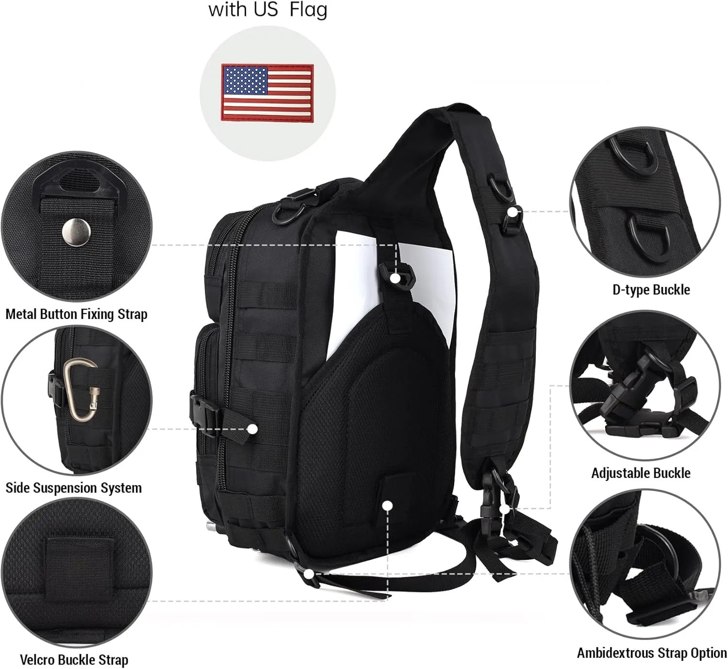 Tactical Sling Bag Backpack, Military Rover Shoulder Sling Pack, EDC Molle Assault Range Bag, Crossbody Chest Bag for Men (Black)