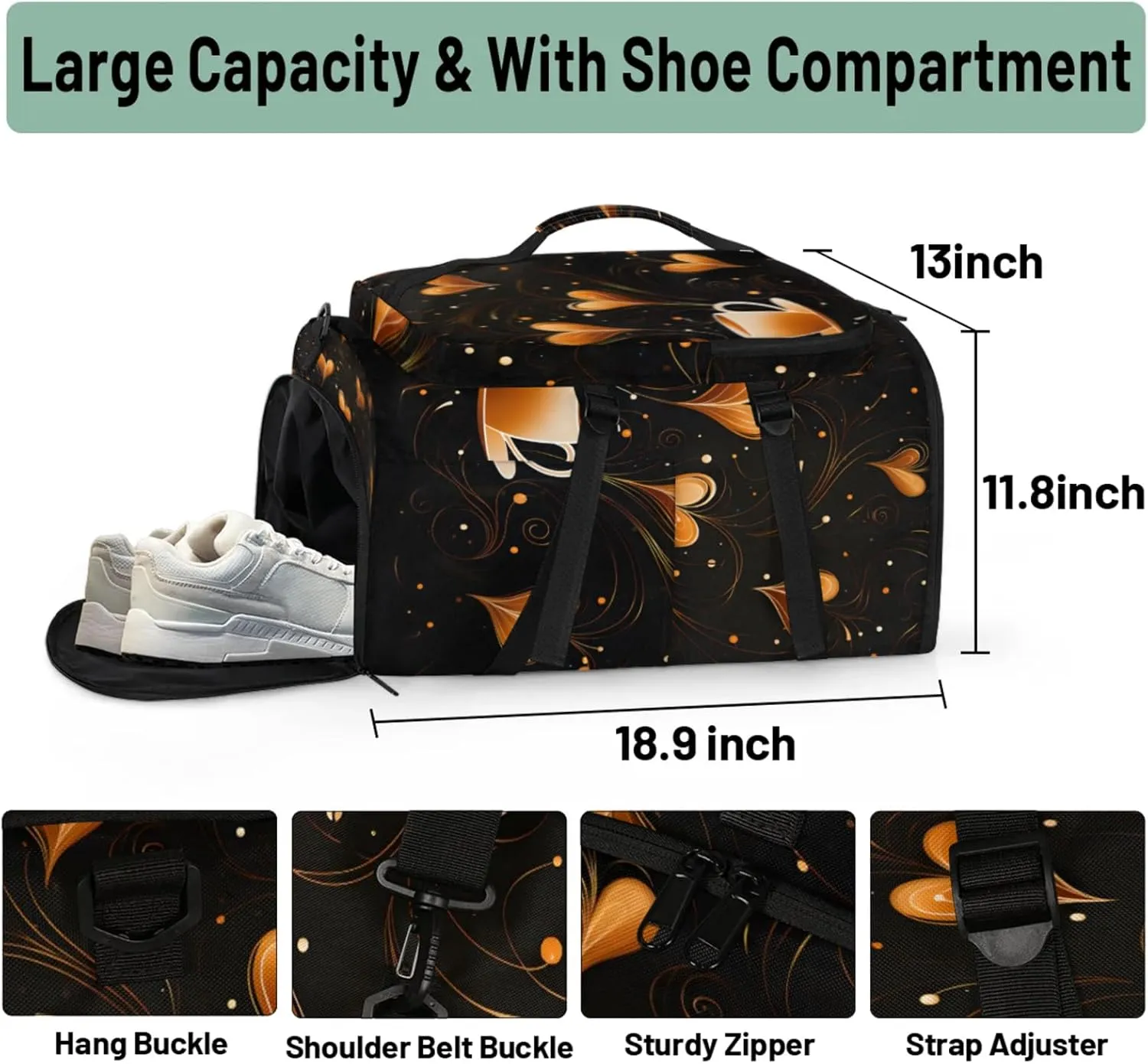 Tactical Sports Duffle Bag for Travel Waterproof Gym Bag with Shoe Compartment 48L Carry On Luggage for Men & Women 3-in-1 Durable Travel Luggage Funny Coffee Time