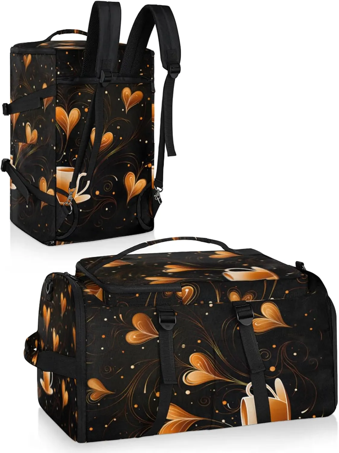 Tactical Sports Duffle Bag for Travel Waterproof Gym Bag with Shoe Compartment 48L Carry On Luggage for Men & Women 3-in-1 Durable Travel Luggage Funny Coffee Time