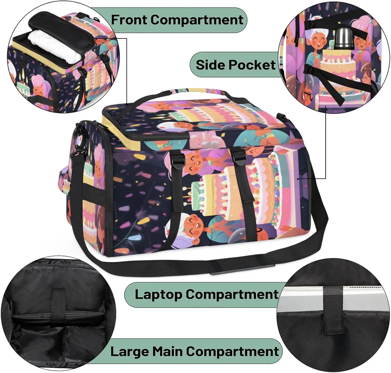 Tactical Sports Duffle Bag for Travel Waterproof Gym Bag with Shoe Compartment 48L Carry On Luggage for Men & Women 3-in-1 Durable Travel Luggage Happy Birthday Celebration