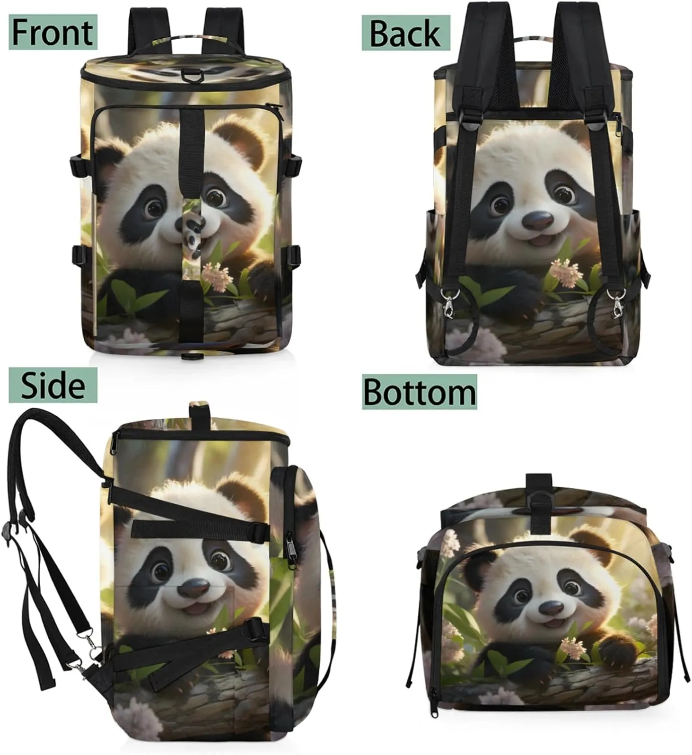 Tactical Sports Duffle Bag for Travel Waterproof Gym Bag with Shoe Compartment 48L Carry On Luggage for Men & Women 3-in-1 Durable Travel Luggage Panda Cute