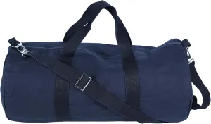 Tag&Crew Lightweight Solid Round Duffle Multifunctional Foldable Canvas Carry-on Gym Bag with Adjustable & Detachable Shoulder Strap Metal Accessories - Navy Blue