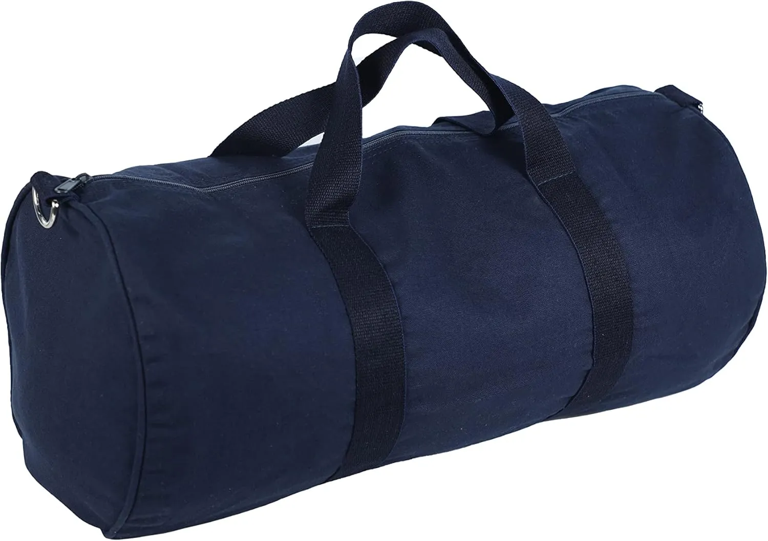 Tag&Crew Lightweight Solid Round Duffle Multifunctional Foldable Canvas Carry-on Gym Bag with Adjustable & Detachable Shoulder Strap Metal Accessories - Navy Blue