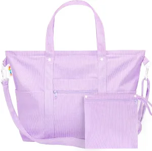 Tagitary Tote Bag for Women Travel Essentials, Purple Large Crossbody Bags with Zipper 8 Pockets Purse Organizer Storage Carry on Luggage, Beach Nurse Gym Bag Corduroy Duffle Teacher Birthday Gifts