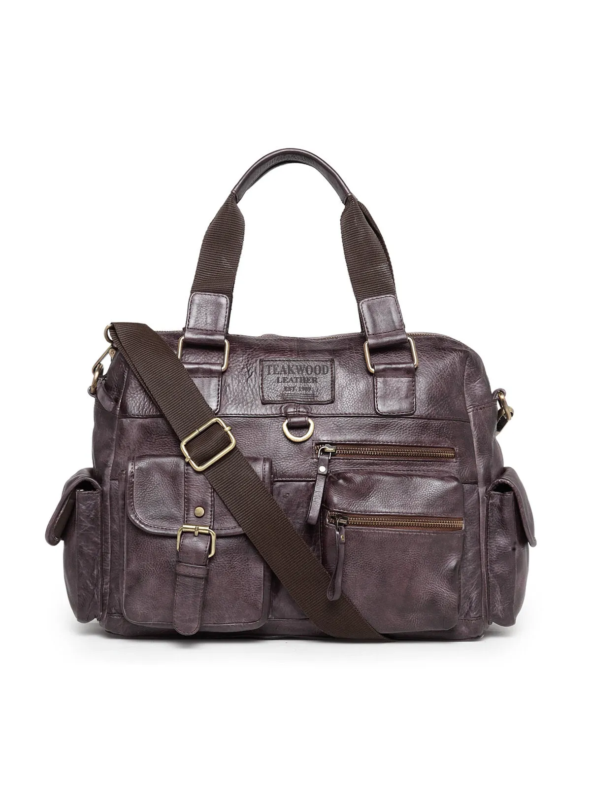 Teakwood Genuine Leather Laptop Bag - Brown