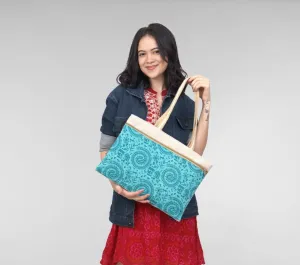 Teal Whimsy Jute Laptop Bag