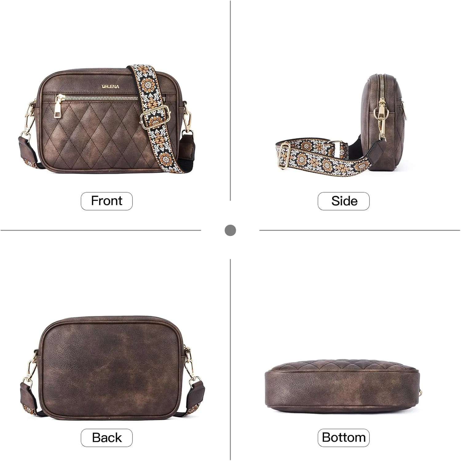 Telena Crossbody bags for Women Trendy Quilted Crossbody Bag Faux Leather Purse with Wide Strap