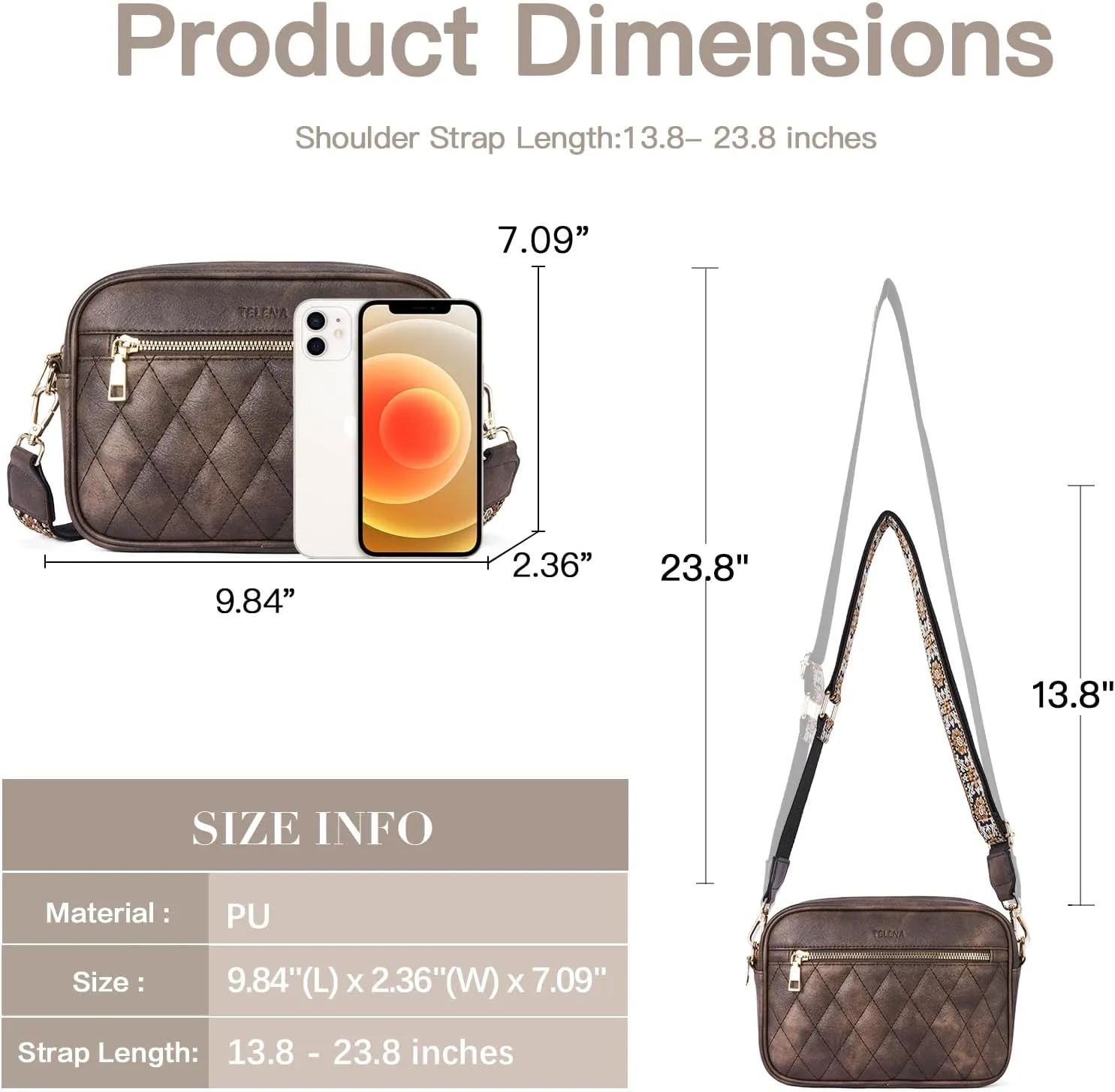 Telena Crossbody bags for Women Trendy Quilted Crossbody Bag Faux Leather Purse with Wide Strap