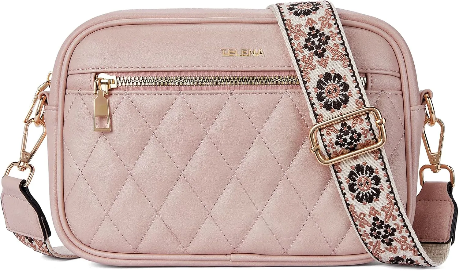Telena Crossbody bags for Women Trendy Quilted Crossbody Bag Faux Leather Purse with Wide Strap