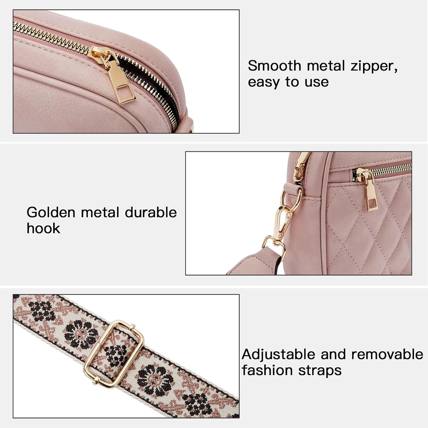 Telena Crossbody bags for Women Trendy Quilted Crossbody Bag Faux Leather Purse with Wide Strap