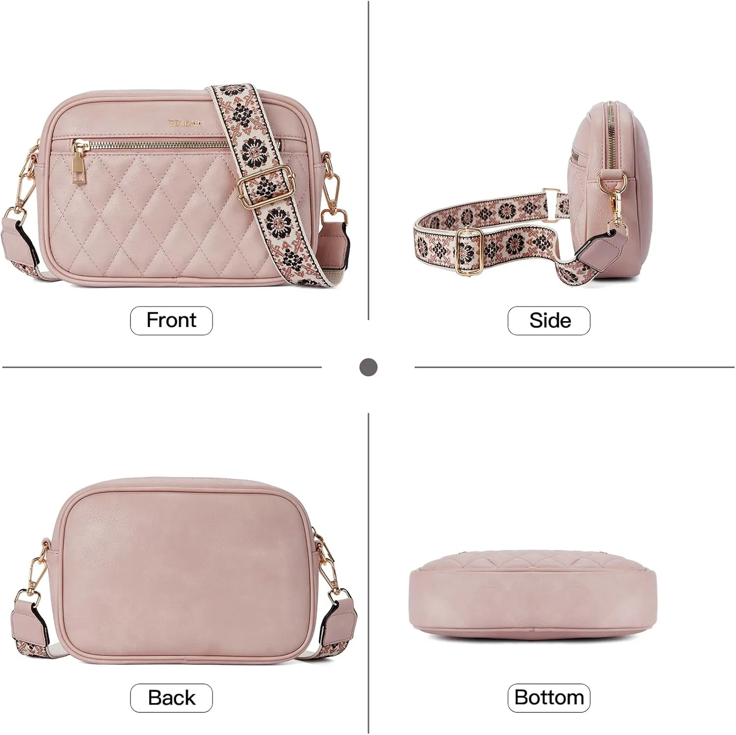 Telena Crossbody bags for Women Trendy Quilted Crossbody Bag Faux Leather Purse with Wide Strap