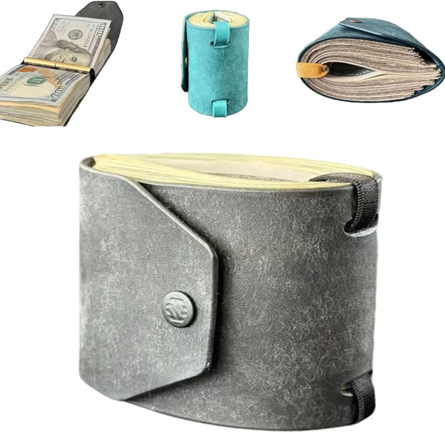 The Cash Wrap Wallet, Fast Cash Access Money Holder for Cash, Handy Purse Bands with Magnetic Clasp, Small Compact Luxury Pocket Wallet 1 to 99 bills (Grey)