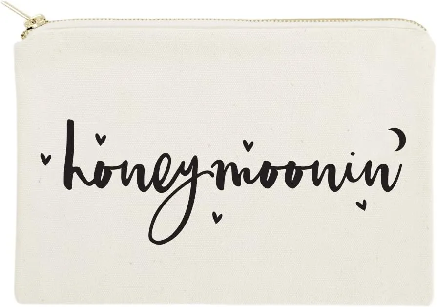 The Cotton & Canvas Co. Honeymoonin' Wedding Cosmetic Bag, Bridal Party Gift and Travel Make Up Pouch