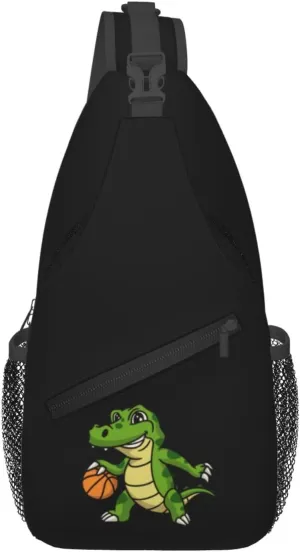 The Crocodile Playing Basketball Crossbody Bags For Women Men Chest Backpack Gym Shoulder Bag Travel Outdoor Sports Casual Crossbody Bags