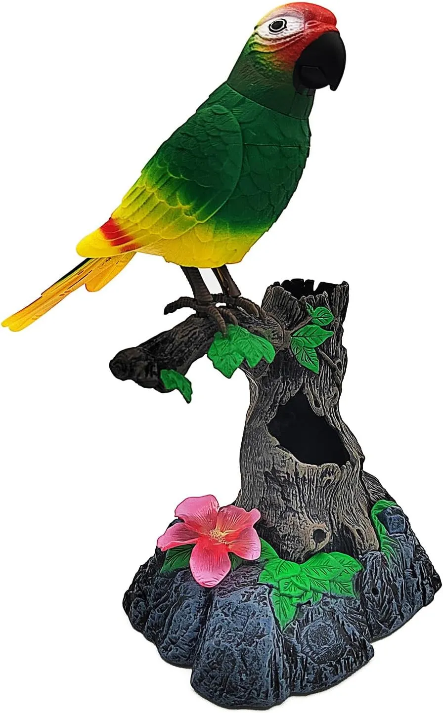 Tipmant Realistic Eelectric Birds Talking Parrots Electronic Pets Office Home Wall Desk Table Decoration Repeat What You Say Kids Toys Birthday Gifts (Green)