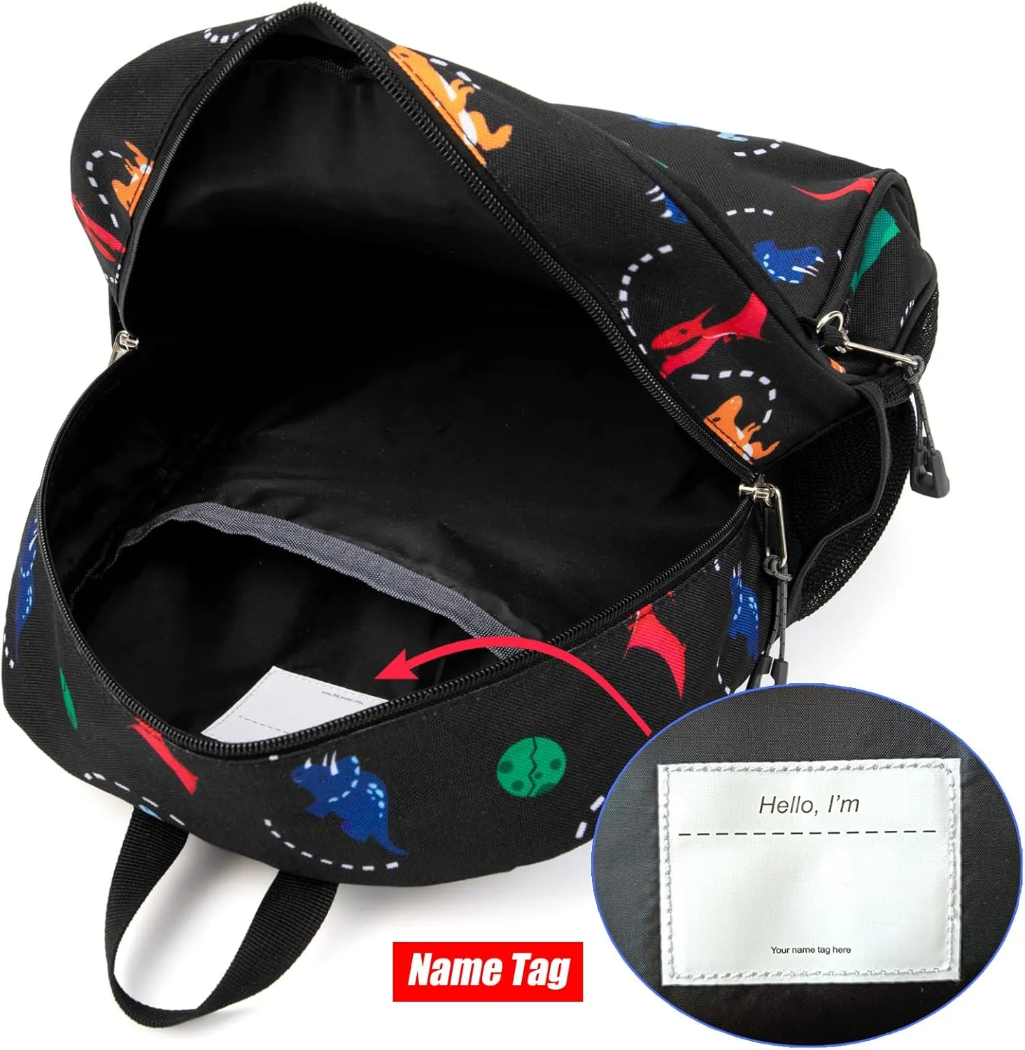 Toddler Backpack for Boys, 12 Inch Kids Dinosaur Backpack for Preschool or Kindergarten, Black