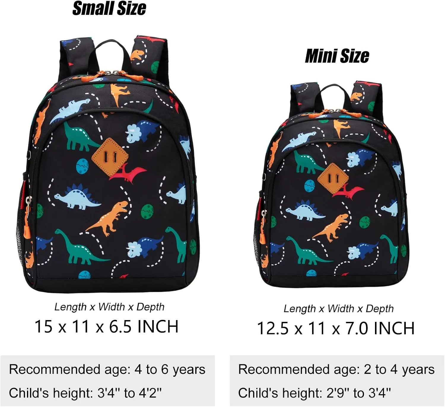 Toddler Backpack for Boys, 12 Inch Kids Dinosaur Backpack for Preschool or Kindergarten, Black