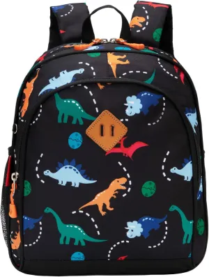 Toddler Backpack for Boys, 12 Inch Kids Dinosaur Backpack for Preschool or Kindergarten, Black