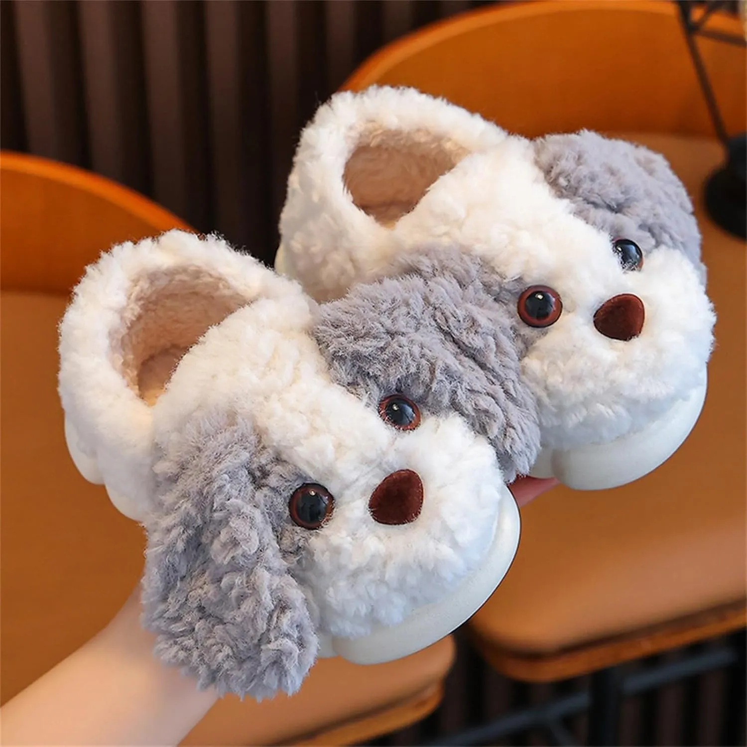 Toddler Boys Girls Soft Plush Slippers Cartoon Dog Cute Animal House Shoes Winter Indoor Non Slip Warm Slippers