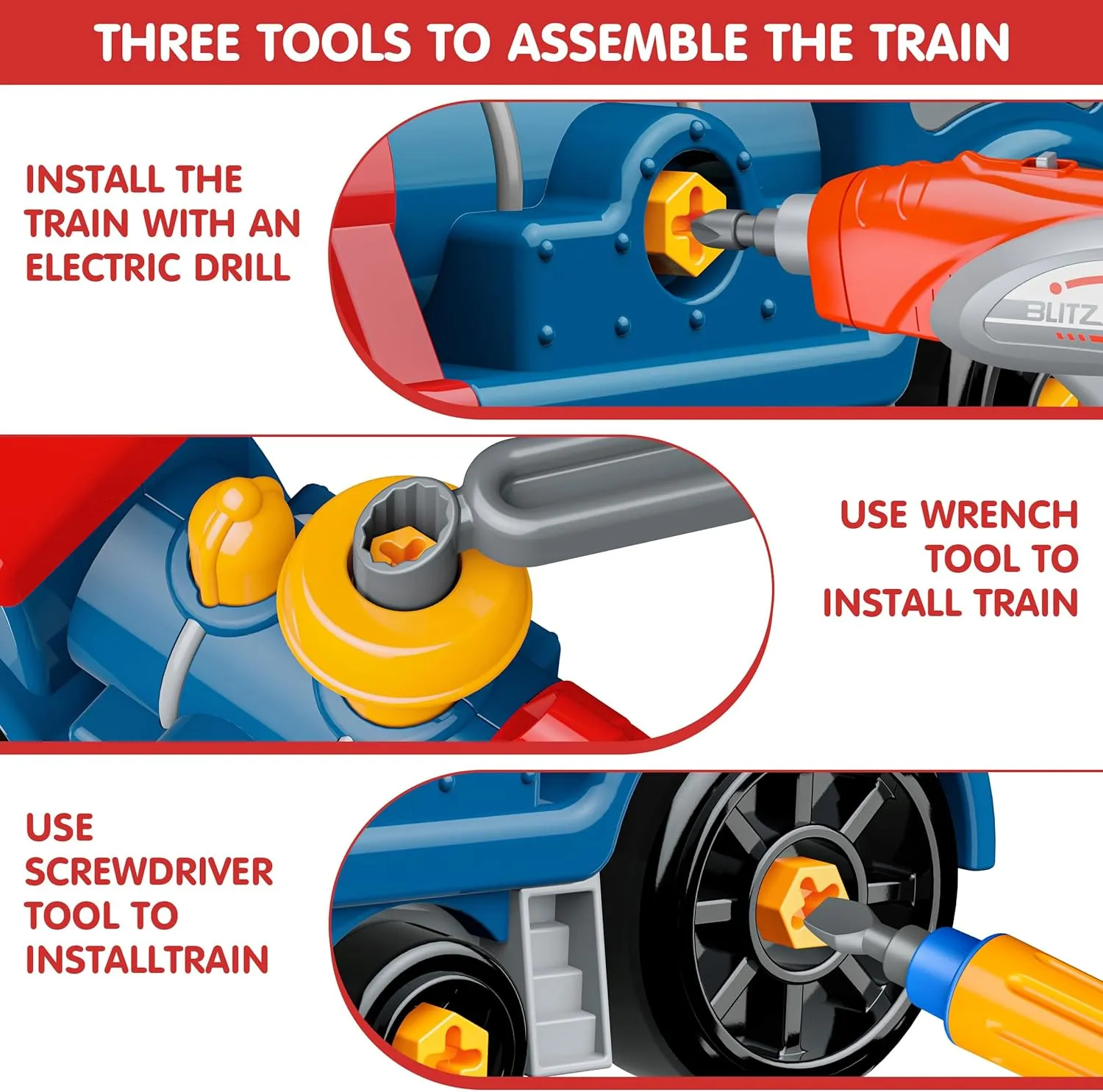 Toddler Take Apart Toy Set with Electric Drill, DIY Electric Train Assembly, STEM Building Learning Toys, Xmas Gifts for 3-8 Year Old Boys & Girls